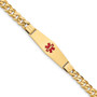 14K Medical Soft Diamond Shape Red Enamel Flat Curb Link ID Bracelet