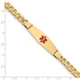 14K Medical Soft Diamond Shape Red Enamel Flat Curb Link ID Bracelet