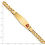 14K Medical Soft Diamond Shape Red Enamel Flat Curb Link ID Bracelet