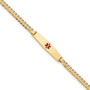 14K Medical Soft Diamond Shape Red Enamel Flat Curb Link ID Bracelet