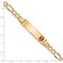 14K Medical Polished Red Enamel ID with Semi-Solid Figaro Bracelet