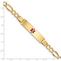 14K Medical Polished ID Red Enamel with Semi-Solid Figaro Bracelet