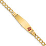 14K Medical Soft Diamond Shape Red Enamel Curb Link 5.9mm ID Bracelet