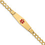 14K Medical Soft Diamond Shape Red Enamel Semi-solid Curb Link ID Bracelet