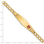 14K Medical Soft Diamond Shape Red Enamel Semi-solid Curb Link ID Bracelet