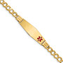 14K Medical Soft Diamond Shape Red Enamel Semi-solid Curb Link ID Bracelet