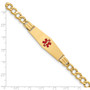 14K Medical Soft Diamond Shape Red Enamel Semi-solid Curb Link ID Bracelet