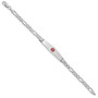 14K WG Medical Soft Diamond Shape Red Enamel Figaro Link ID Bracelet