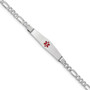 14K WG Medical Soft Diamond Shape Red Enamel Figaro Link ID Bracelet