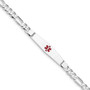 14K WG Medical Soft Diamond Shape Red Enamel Figaro Link ID Bracelet