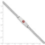 14K WG Medical Soft Diamond Shape Red Enamel Flat Curb Link ID Bracelet