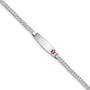 14K WG Medical Soft Diamond Shape Red Enamel Flat Curb Link ID Bracelet