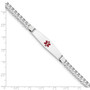 14K WG Medical Soft Diamond Shape Red Enamel Flat Curb Link ID Bracelet