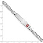 14K WG Medical Soft Diamond Shape Red Enamel Flat Curb Link ID Bracelet
