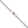 14K WG Medical Soft Diamond Shape Red Enamel Flat Curb Link ID Bracelet