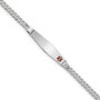 14K WG Medical Soft Diamond Shape Red Enamel Flat Curb Link ID Bracelet