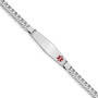 14K WG Medical Soft Diamond Shape Red Enamel Flat Curb Link ID Bracelet