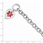 Sterling Silver Rhodium Engraveable Enamel Heart Medical ID Bracelet