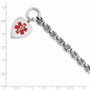 Sterling Silver Rhodium Engraveable Enameled Heart Medical ID Bracelet