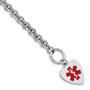 Sterling Silver Rhodium Engraveable Enameled Heart Medical ID Bracelet
