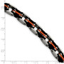 Stainless Steel Black & Orange Rubber 8.5in Bracelet