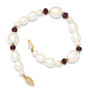 14K White Freshwater Cultured Pearl Faceted 4.0 Garnet Bead Bracelet