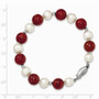 Sterling Silver FW Cultured Pearl & Stabilized Red Coral Bracelet