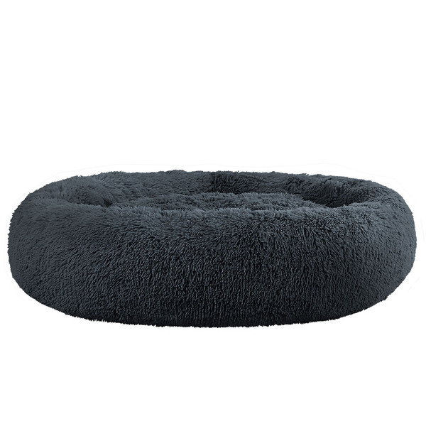 Plush Calming Dog Cat Round Pet Bed dark grey