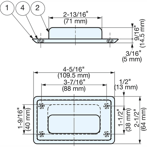 RECESSED PULL W/LAMP LOGO - HH-FC-2/S-CN