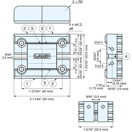 DUAL AXIS TORQUE HINGE - HG-TMH1530-BL