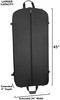 Front side of garment bag showing full length center zipper with dimensions