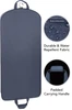 Full length view of garment bag with callouts on features
