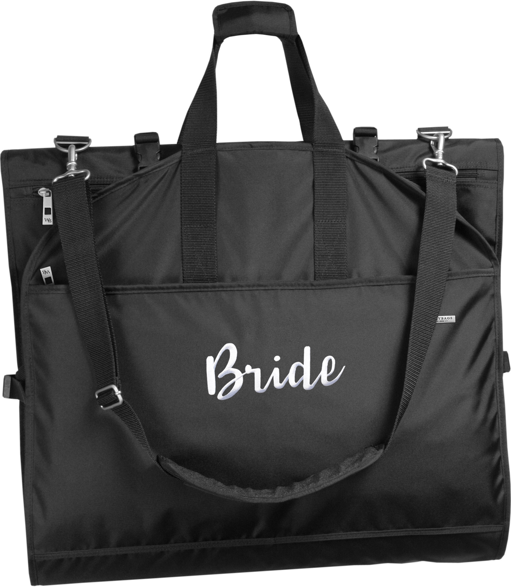 66” Premium Tri-Fold Carry-On Wedding Dress Travel Bag, Black with Bride  Embroidery