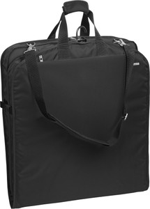 Garment bag folded in half to carry by handles or shoulder strap Garment bag folded in half to carry by handles or shoulder strap