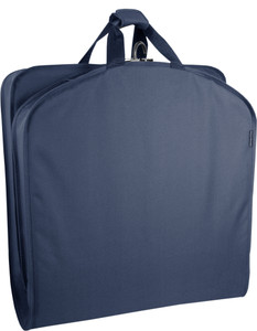 Garment bag folded in half to carry by handles. Garment bag folded in half to carry by handles.