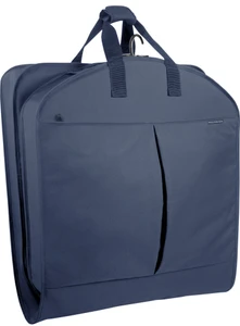 Garment bag folded in half to carry by handles