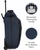 side view of the wheeled garment bag with callouts water repellent retractable handle, navy