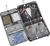 Book opening interior shot of the rolling garment bag with multiple organization pockets, navy