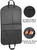 Full length view of garment bag showing callouts of features and water repellent and shoe pocket