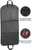 Full length view of garment bag showing two pockets showing callouts of shoe/garment pocket and water repellent fabric