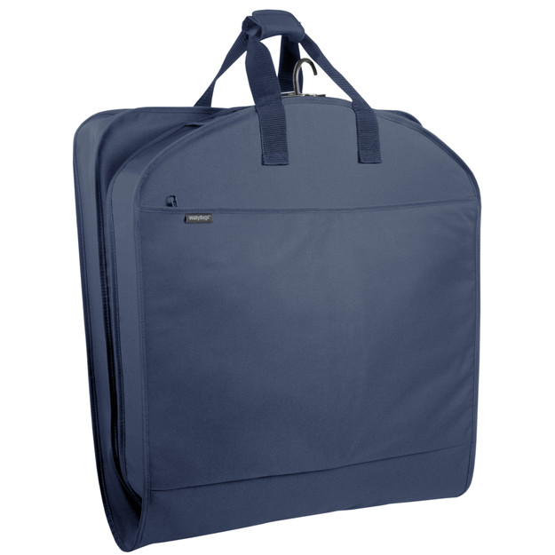Garment bag folded in half to carry by handles