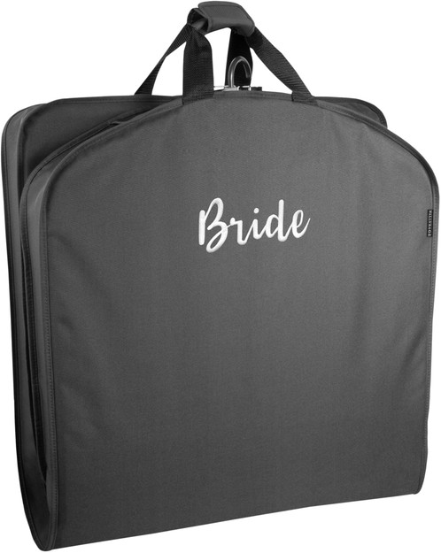 Bride  Embroidered Garment bag folded in half to carry by handles