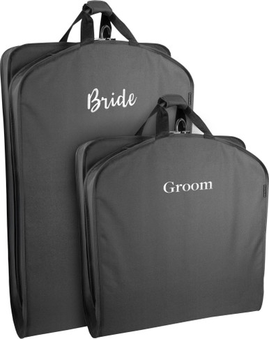 60" Deluxe Travel Garment Bag with Bride Embroidery & 40” Deluxe Travel Garment Bag with Groom Embroidery