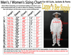 Bee Suit Sizing Chart