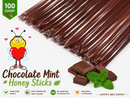 100 Count Chocolate Mint Honey Sticks - Chocolate Mint Honey Straws  Lappe's Bee Supply