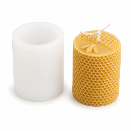 Round Honeycomb Pillar Candle Silicone Mold with Bees  Lappe's Bee Supply