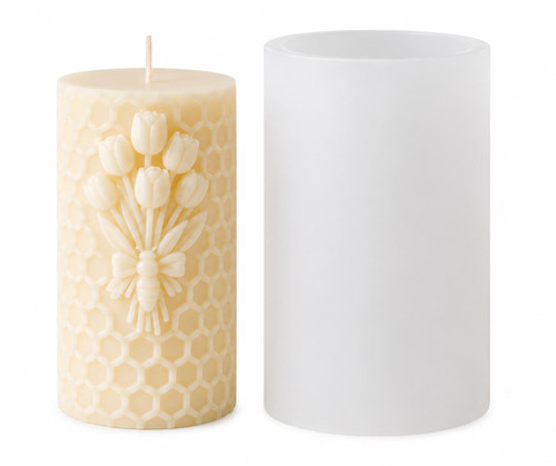 Honey Bee & Tulip Honeycomb Silicone Candle Mold | 3.54" Decorative Pillar Candle  Lappe's Bee Supply