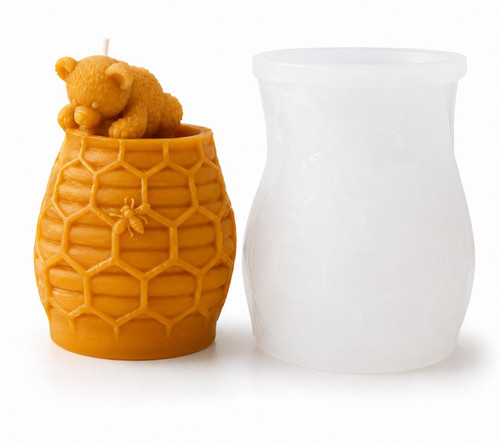 Sleeping Bear in Honey Hive Silicone Candle Mold | Woodland Beeswax Bear Candle Mold  Lappe's Bee Supply