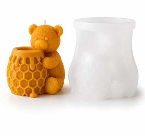 Bear Hugging Honeycomb Jar Silicone Candle Mold | Woodland Beeswax Bear Candle Mold  Lappe's Bee Supply