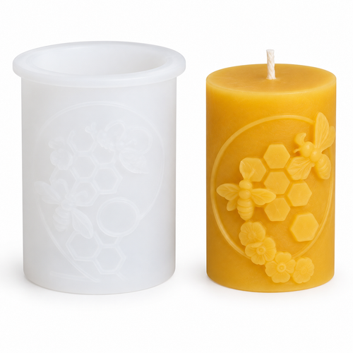 Honey Bee, Honeycomb & Flower Medallion Silicone Candle Mold